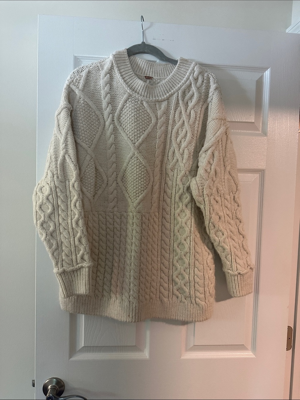 Free People woman’s Chunky Cable Knit Crew Sweater - Cream